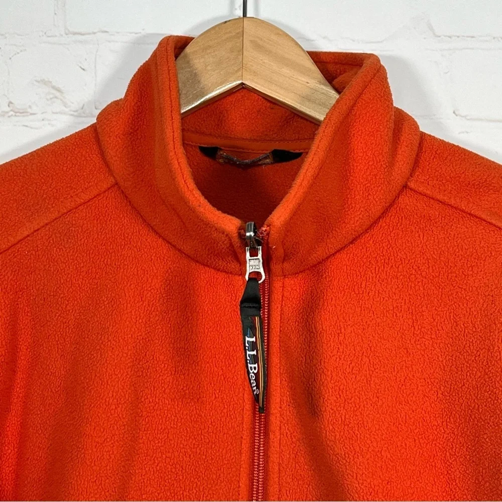 Vintage LL Bean Fleece Jacket Mens Size Medium Orange Full Zip Outdoors Classic - Picture 3 of 11